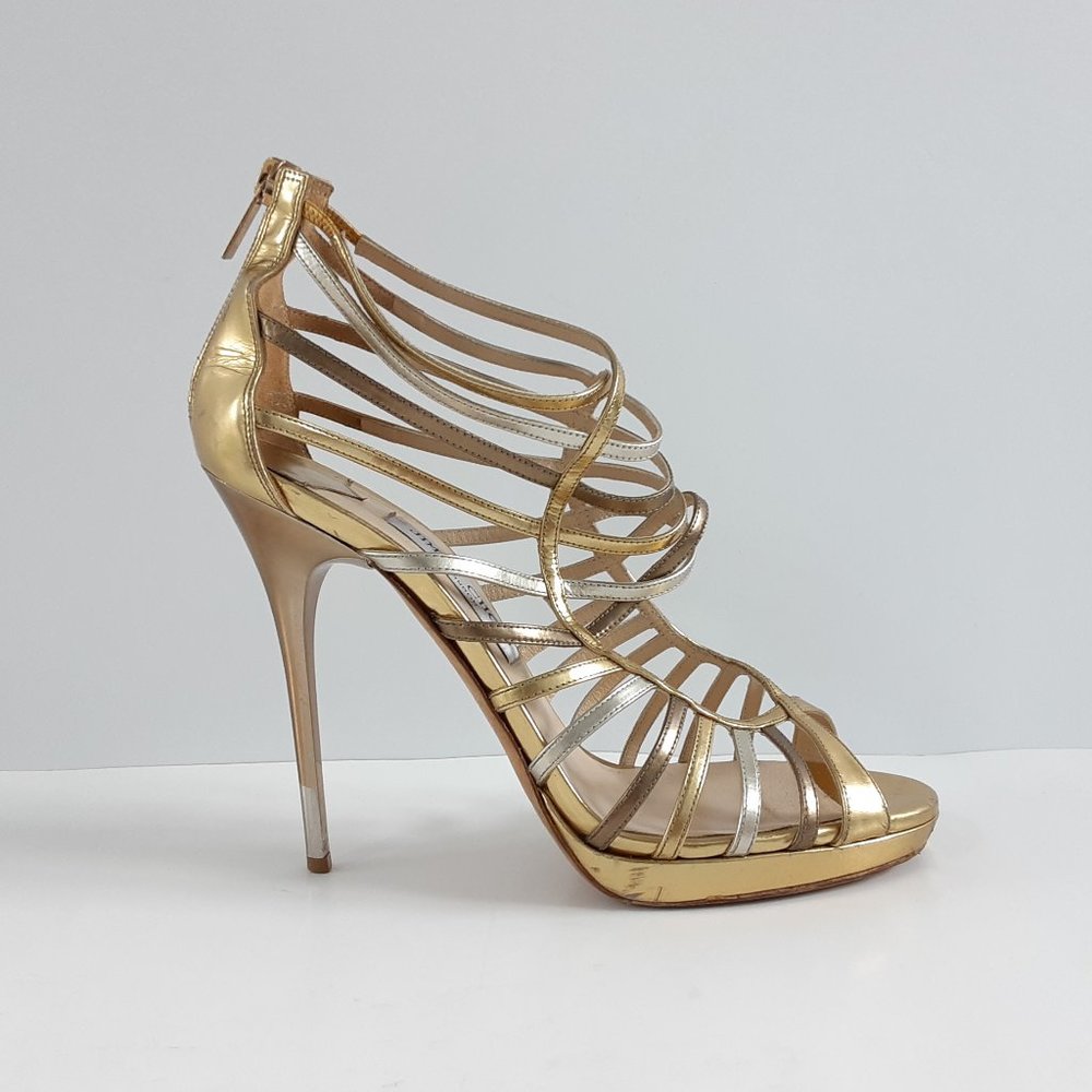 Jimmy Choo Gold Silver Gladiator Straps Sandals 11